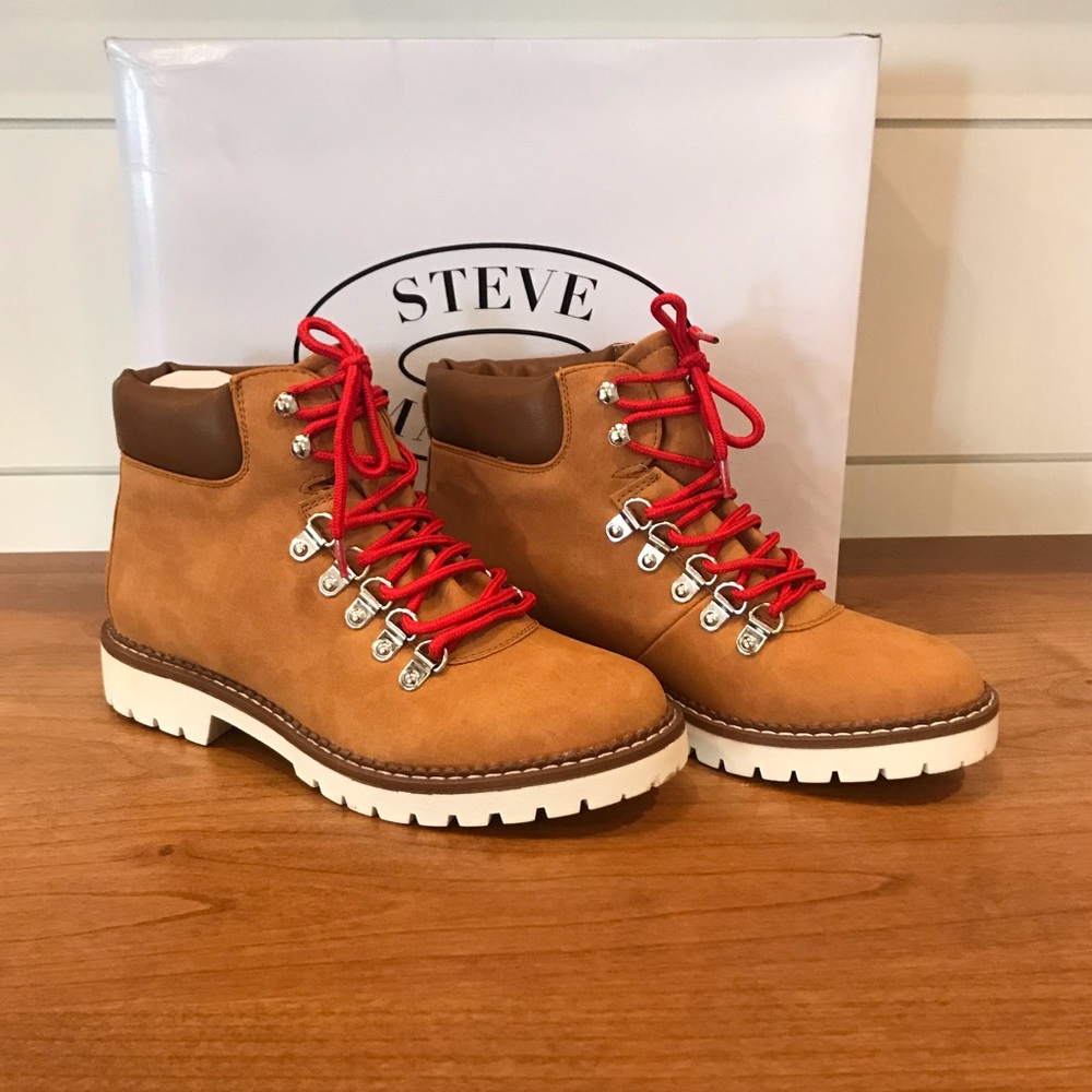STEVE MADDEN Cognac Nubuck Red Lace Up Hiking Boot